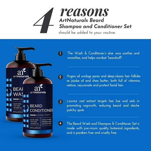 Artnaturals Beard Shampoo and Conditioner Set Softens, Strengthens and Smooths Mustache and
