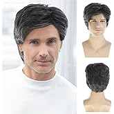 Baruisi Men Wigs Short Grey Wig Synthetic Heat Resistant Natural Halloween Cosplay Hair Wig，Dark Grey