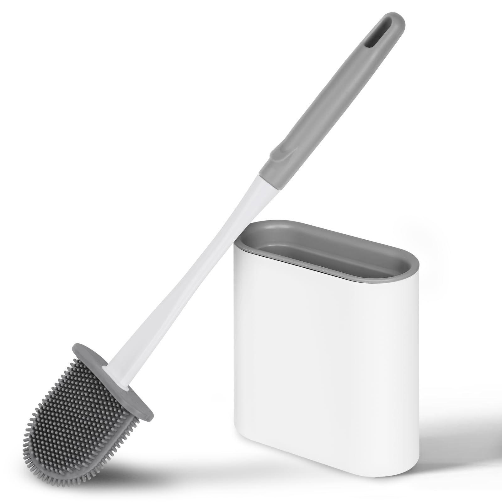 Vicloon Silicone Toilet Brush Set with Quick Drying Holder, Flex Toilet Brush with No-Slip Handle and Flexible Silicone Soft Bristle for Deep Toilet Gap Cleaning (White)