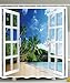 Ambesonne Ocean Shower Curtain Decor by, Palm Trees Tropical Island Beach Nature Paradise Panoramic Picture Through Wooden Windows Scene, Polyester Fabric Shower Curtain, Blue Green Aqua White Beige