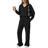 Pink Queen Women's 2 Piece Lounge Sets Half Zip Hooded Sweatshirt and Wide Leg Sweatpants Sweatsuit Tracksuit Matching Set