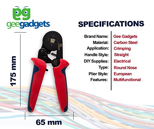 Self Adjusting Square Crimper - "Mini" Wire Terminal Crimping Plier Hand Tool - 22-10 AWG, 0.25mm-6mm - by Gee Gadgets (Certified Refurbished)