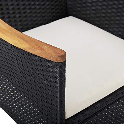 Tidyard 3-tlg. Garten Essgruppe Poly Rattan Sitzgruppe 2 Stühle Gartentisch Gartenmöbel Sitzgarnitur Set Gartengarnitur Gartenmöbel Schwarz Poly Rattan und Akazienholz – Bild 7