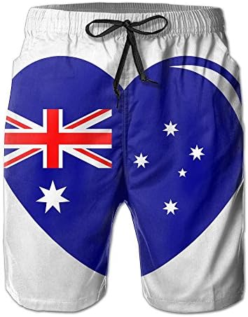 YELOFISH Australian Flag Heart Men's Swim Trunks Beach Shorts Board Shorts With Pockets
