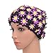 Medifier Swim Cap Floral Petal Retro Style Bathing Caps for Women Black