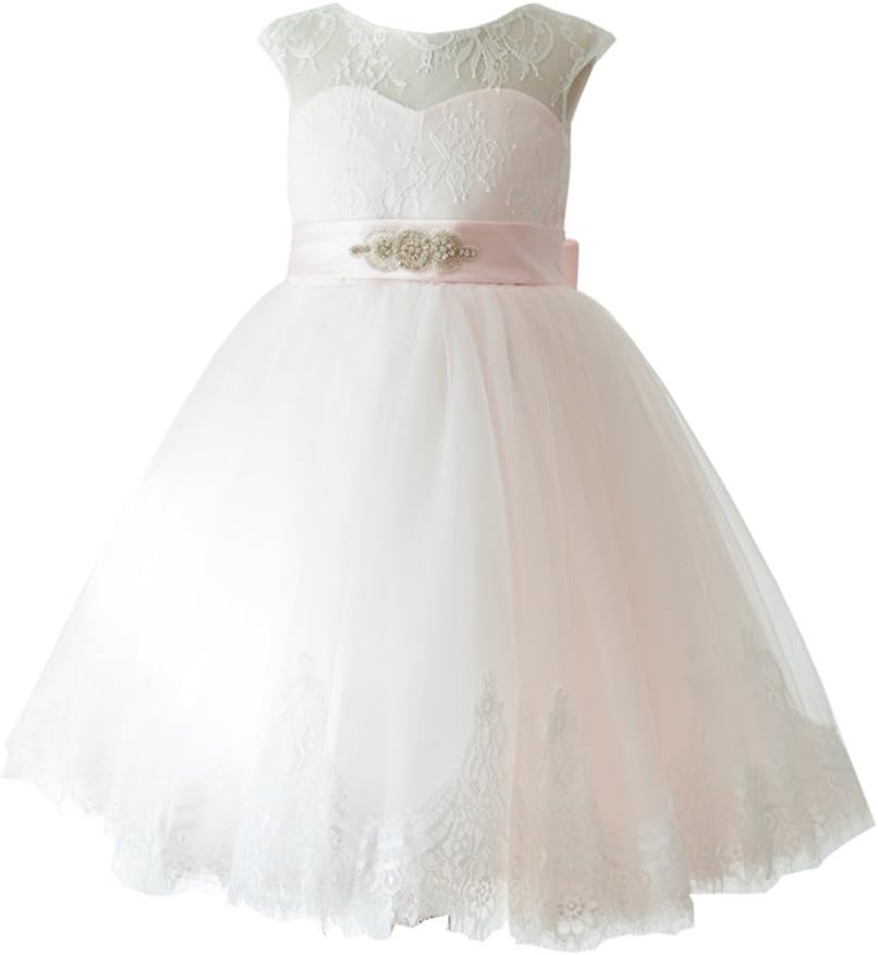Miama Pink Lace Tulle Wedding Flower Girl Dress Junior Bridesmaid Dress