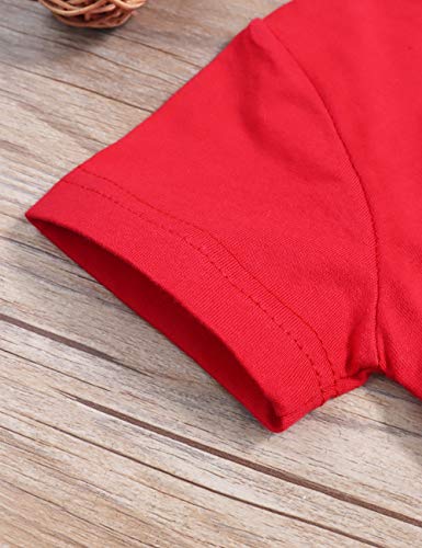 Toddler Baby Boy Clothes First Birthday Outfit Summer T-Shirt Denim Shorts Outfits Set Clothes (Red, 6-12 Months) - Thumbnail 5