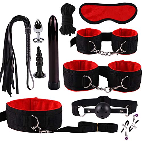 Kismet168 New Women Couples 11PCS Leather Handcuffs Set-Adult Six-Toys for Cosplay Game (Red)