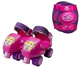 PlayWheels Disney Princess Glitter Kids Roller Skates with Knee Pads - Junior Size 6-12