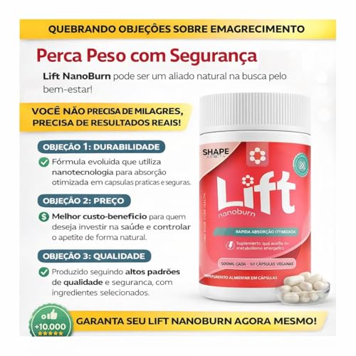 Lift NanoBurn Suplemento Alimentar 60 Cápsulas | Nanotecnologia de Alta Absorção | Auxilia no Metabolismo e Controle do Apetite | Energia e Bem-Estar Diário