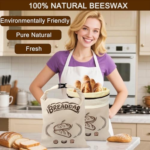 FLYAMAPIRIT Beeswax Bread Bag for Sourdough, Large Reusable Bread Bag with Beeswax and Linen for Longer Freshness, Sustainable and Washable Bags for Sourdough Bread (Pack of 2)