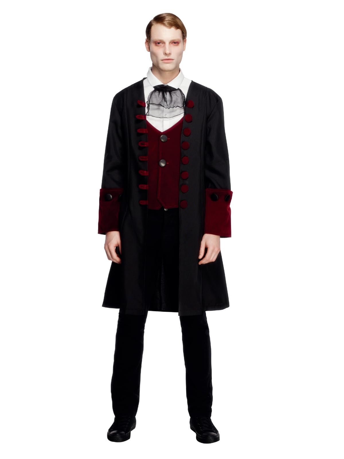 Smiffys Male Fever Gothic Vamp Costume, Black Coat, Mock Waistcoat & Cravat, Fever Fancy Dress, Vampire Dress Up Costumes