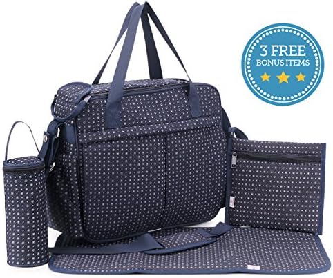 Littlemade Stylish Baby Diaper Bag with Shoulder &amp; Stroller Strap - 7 Pockets - Insulated Zippered Bottle Bag, Padded Changing Station and Small Purse Included as a Bonus