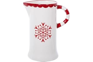 The Bridge Collection 8" Ceramic White Winter Snowflake Pitcher - Christmas Holiday Serving Pitcher Jug - Tabletop Christmas Kitchen Decor