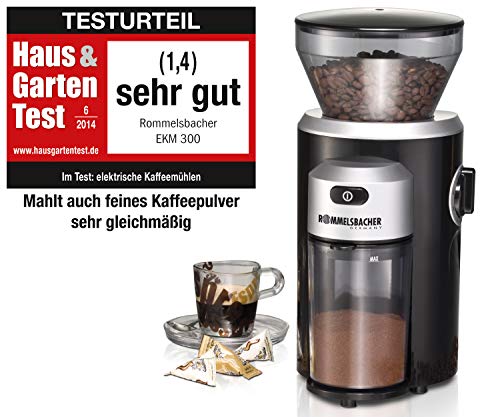 ROMMELSBACHER Kaffeemühle EKM 300 - Kegelmahlwerk aus Edelstahl, Mahlgrad in 12 Stufen, Mengendosierung bis 10 Portionen… – Bild 4