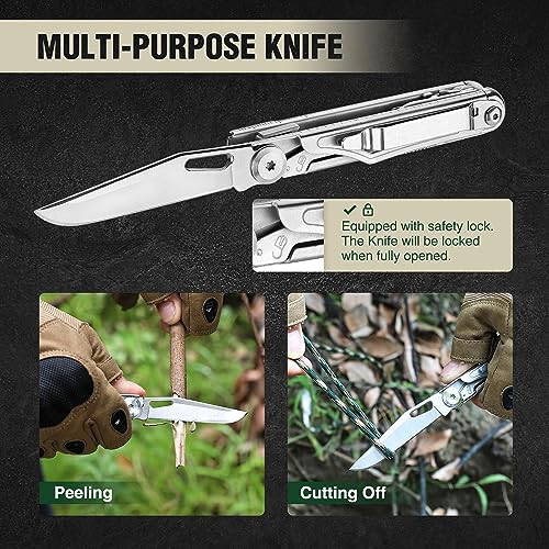 Mossy Oak Multifunction Knife, 12 in 1 Multi-purpose Folding Knife Stainless Steel Multifunctional Tool with Knife, Scissors, Screwed for Camping Hiking
