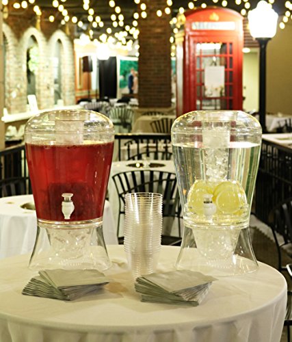 Large 2 Gallon Beverage Dispenser on Stand with Spout - Ice Base and Core Keep Juice and Drinks Cold - Shatterproof Acrylic Jug with Fruit and Tea Infuser and Spigot Perfect for Parties