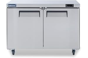 ICECASA 48" W Commercial Refrigerator Worktop Undercounter Refrigerator 2 Door Stainless Steel Counter Fan Cooling Refrigerator 13 Cu.ft for Restaurant, Bar, Shop, etc