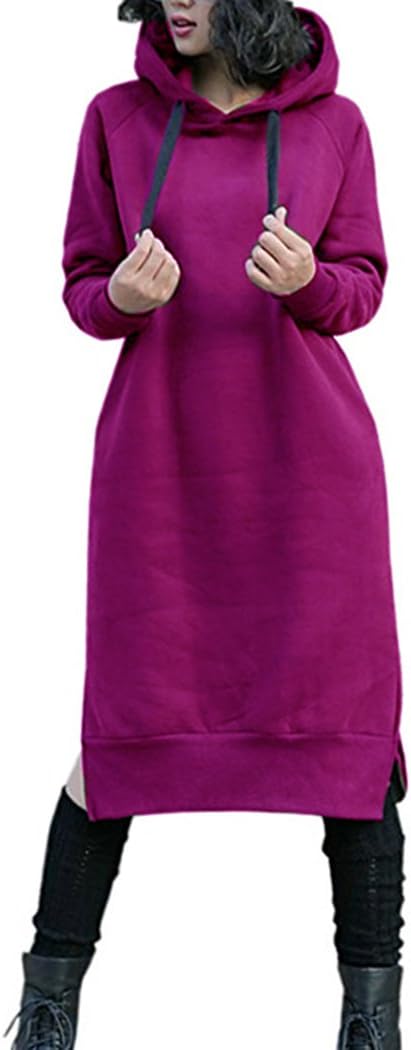 NUTEXROL Women's Thickening Long Fleece Sweatshirt String Hoodie Dress Pullover Plus Size