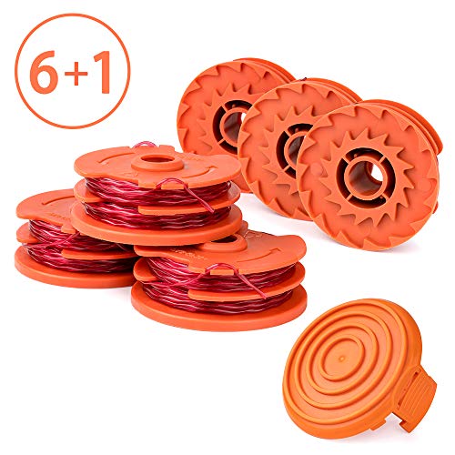 X Home Weed Eater Replacement Spools Compatible with Worx WA0007 WG116 WG119 String Trimmer, Edger Spool Line Refills Parts 2 x 16ft 0.065 inches, 50019417 Spool Cap Covers (6 Spool, 1 Cap)