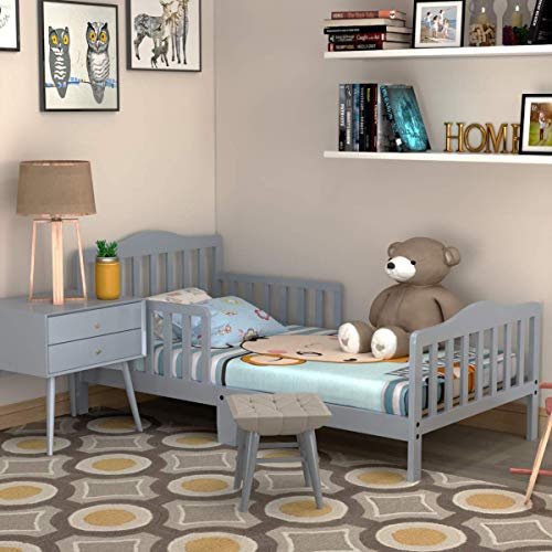 Costzon Toddler Bed, Classic Wood Kids Bed Frame w/Double Safety