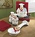 ACK Plump Bistro White Chef Hand Painted Ceramic Collection 4PCs Table/Stove Top Set, Pepper/Salt Shakers, Napkin Holder and Spoon Rest, Kitchen Décor