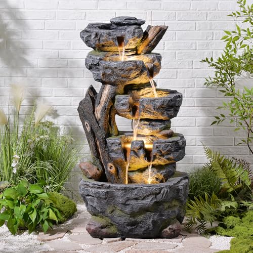47.2" H Large Water Fountain Outdoor - 5 Tiers Cascade Floor Standing