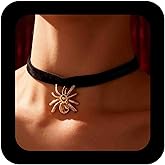IRCOMULTI Gothic Black Velvet Necklace Choker Gold Spider Choker Necklace Short Suede Collar Necklaces Spider Halloween Necklaces Jewelry for Women