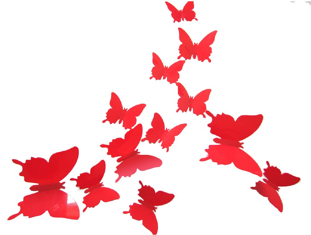 CuteProduct 12Pcs 3d Butterfly Removable Wall Decals Diy Home Decorations Art Decor Wall Stickers Murals for Babys Kids Bedroom Living Room Classroom Office(Color Red)