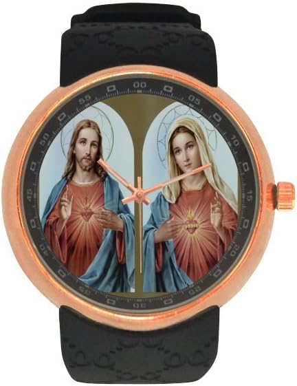 Novelty Gift Virgin Mary and Jesus Men's Rose Gold Plated Resin Strap Watch