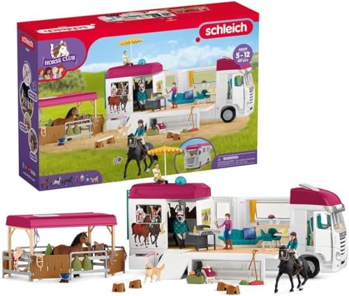 SCHLEICH HORSE CLUB | Trasportatore di cavalli 42619 | con box, 3 cavalli, Lisa, i suoi genitori e accessori | regalo per bambine e bambini | giocattolo con cavalli dai 5 anni | set da 227 pezzi