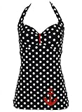 PinupClothingOnline Women's Polka Dot Anchor Retro Pin up Sailor Swimsuit