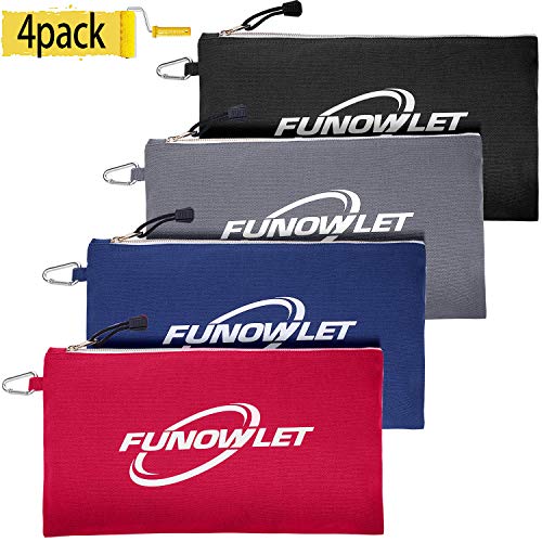 Canvas Zipper Utility Tool Bag - 4 Pack Great Quality Heavy Duty Metal Zippers Tool Pouch with Carabiner, Well Made Organizer Clip on Tote Bags in Blue, Black, Gray, Red