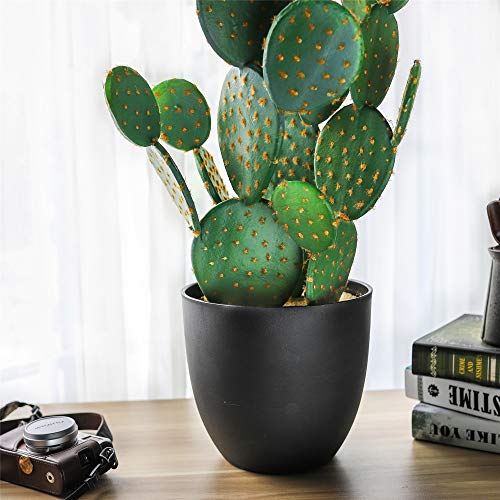 NCYP 34.2" Large Natural Looking Artificial Faux Fake Prickly Pear Cactus Desert Plant with Black Planter Pot for Home Garden Office Floor Decor