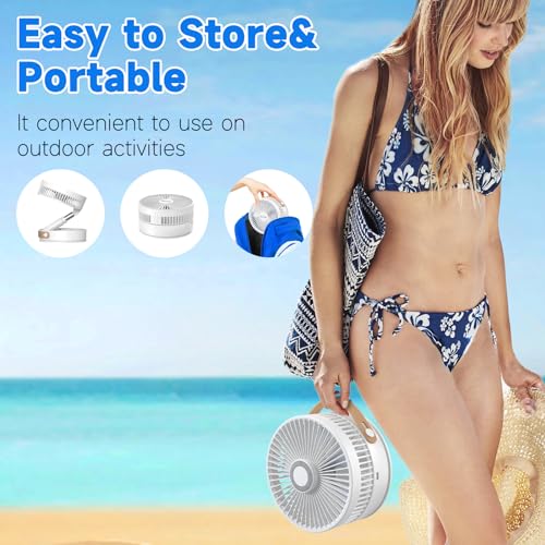 Quntis Ventilador Portatil Plegable Recargable de 8 pulgadas, 7200mAh Ventilador con Control Remoto, Silencioso Oscilante que Funciona de 180° Para Camping, Picnic y Barbacoa