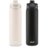 Ello Flip to Fill, Pop to Drink Stainless Steel Water Bottle with Leak-Proof Locking Lid, 22 oz – Reusable Insulated Travel Bottle, Color: Dunes/Charcoal