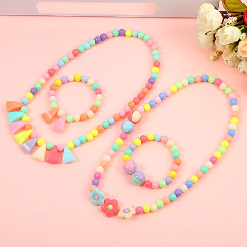 Bememo 6 Sets of Princess Necklace Bracelet Play Jewelry Little Girls