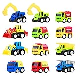 TOYMYTOY Pull Back Vehicles, 12-Pack Mini Construction Vehicles Race Car Toy Trucks for Kids Toddlers Boys Girls Pull Back and Go Car Toy Play Set