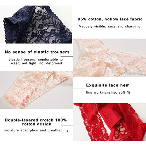 Thongs For Women 5 Pack Thin Ice Lace Low Waist Seamless Sexy See Through Panties（Medium）