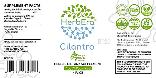 image for HerbEra Cilantro B120 Alcohol-Free Herbal Extract Tincture, Super-Conc