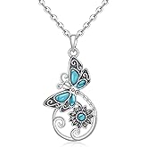 Cheyring Sterling Silver Dragonfly Necklace for Women Turquoise Daisy Dragonfly Necklaces Pendant Jewelry Mothers Day Christmas Gifts