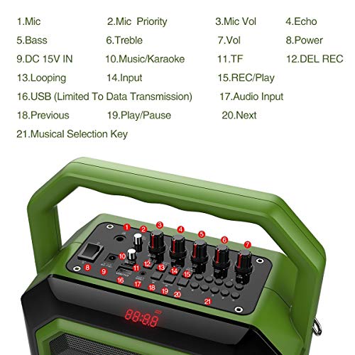 Wireless Karaoke Machine System with UHF Handheld Microphone, 30 W Bluetooth Speaker Pa System Voice Amplifier for Adults Kids, Support FM Radio/AUX Input/USB/TF Card/MP3 Player