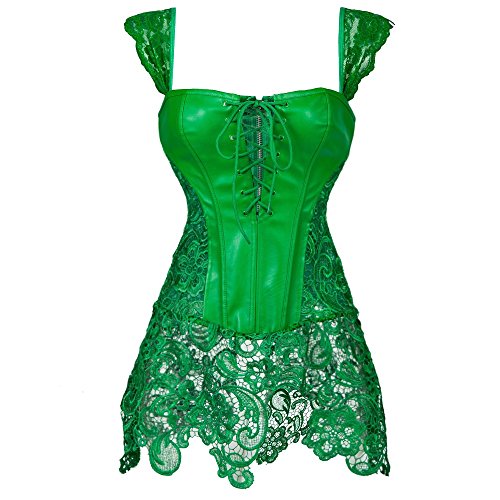 Kiwi-Rata Women's Faux leather Overbust buckle Corset G-string 2XL Gothic Green