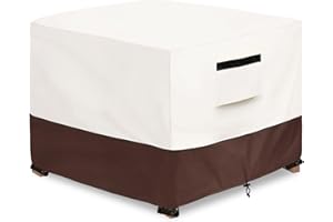 Aacabo Patio Ottoman Cover,25W x 25D x 18H inch,Waterproof Square Patio Small Side Table Cover,Suitable for 3-Piece Outdoor Wicker Patio Bistro Set Side Table(Beige)