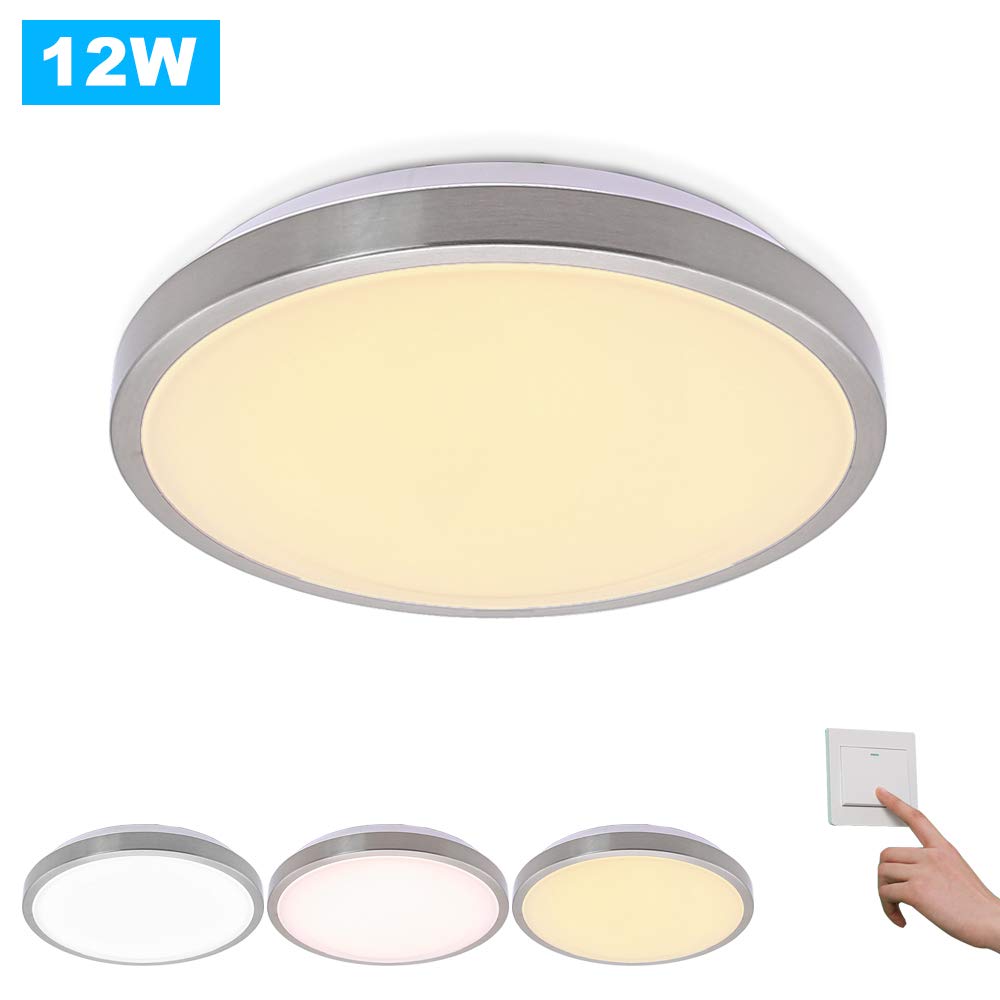  - Lámpara LED de techo Salón Lámpara bruñido redondo luz de aluminio moderna bajo Same útil iluminación, Níquel, 12w Farbwechsel 12.00W 264.00V
