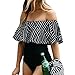 ZXZY Women's Off The Shoulder Frill Geometric Striped One Piece Bathing Suit Bikini Black
