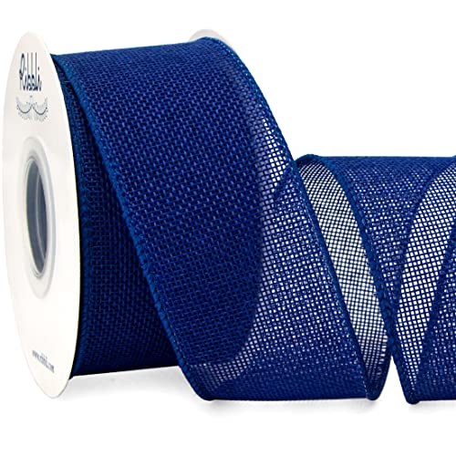 Ribbli Dark Blue Wired Ribbon,2 Inch x Continuous 10 Yard, Wired Edge Ribbon for Big Bow,Wreath,Tree Decoration,Outdoor Decoration