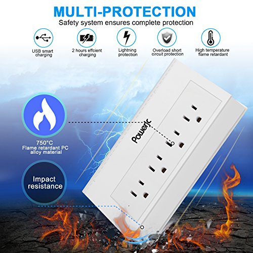 Travel Power Strip USB Adapter 4 Outlets with High Speed Smart USB Charging Ports Station Powerjc,White - Thumbnail 4