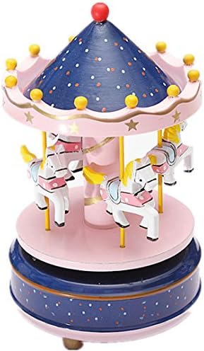 "BluePink 1Pc " Wooden + Plastic Merry-Go-Round Carousel Music Box Christmas Birthday Gift Toy Set74