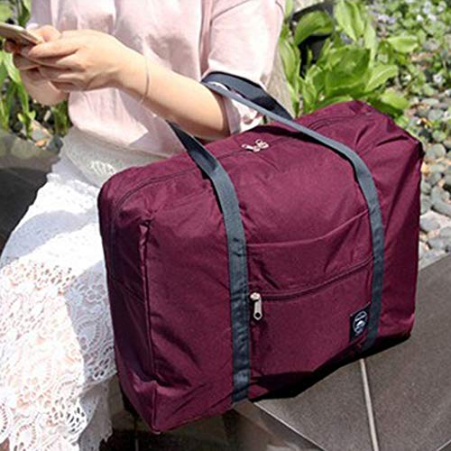 Wandf Foldable Travel Duffel Bag Luggage Sports Gym Water Resistant Nylon Travel Foldable Duffel Bag for Women Men (Wine)